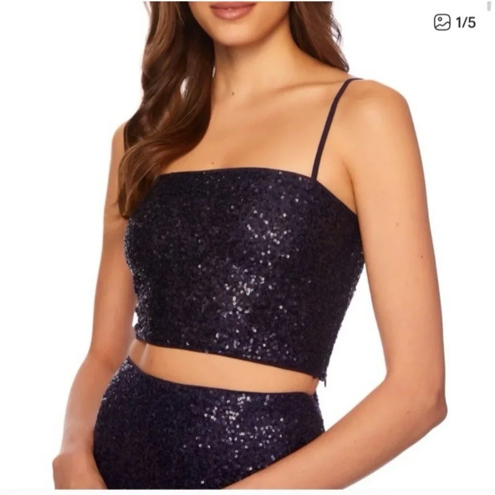 Susana Monaco 2 PC Set S Small Thunder Blue Sequin Crop Top & Skirt NWT $256
